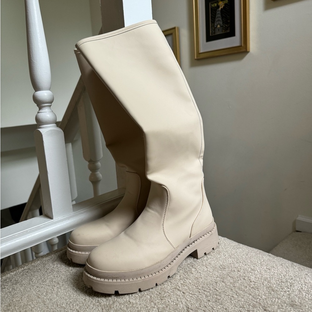 Cream Knee-High Women's Boots